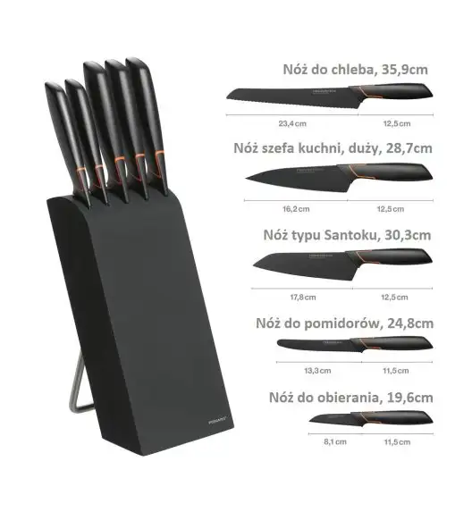 FISKARS EDGE 1003099 Zestaw 5 noży kuchennych w bloku / japońska stal nierdzewna