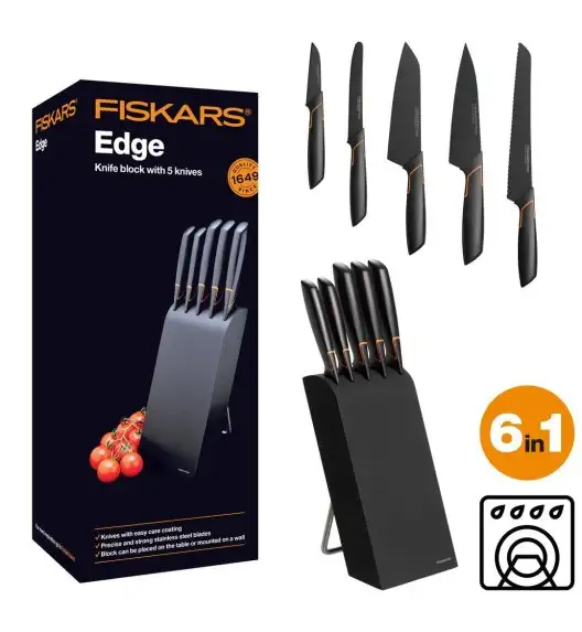 FISKARS EDGE 1003099 Zestaw 5 noży kuchennych w bloku / japońska stal nierdzewna
