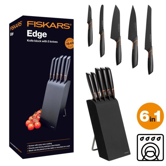 FISKARS EDGE 1003099 Zestaw 5 noży kuchennych w bloku / japońska stal nierdzewna