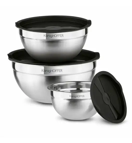 KONIGHOFFER Zestaw misek nierdzewnych z pokrywkami / 16, 20, 24 cm