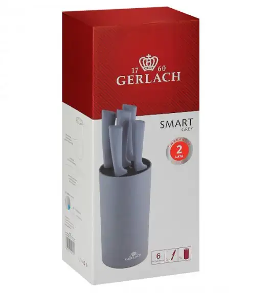 GERLACH SMART GREY Komplet 5 noży w bloku + Tasak do ziół z deską