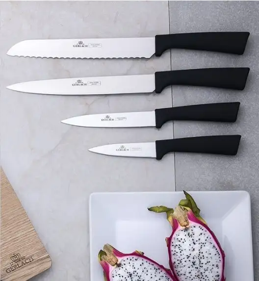 GERLACH SMART BLACK 994 Zestaw noży w bloku 6 elementów + Tasak z deską + deski drewniane / antypoślizgowa rękojeść 