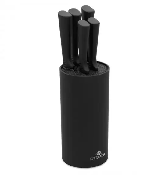 GERLACH SMART BLACK 994 Zestaw noży w bloku 6 elementów + Tasak z deską + deski drewniane / antypoślizgowa rękojeść 