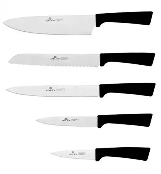 GERLACH SMART BLACK 994 Zestaw noży w bloku 6 elementów + Tasak z deską + deski drewniane / antypoślizgowa rękojeść 