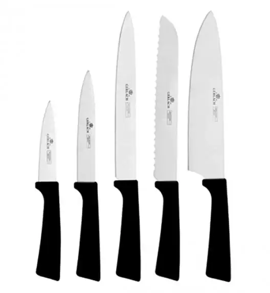 GERLACH SMART BLACK 994 Zestaw noży w bloku 6 elementów + Tasak z deską + deski drewniane / antypoślizgowa rękojeść 