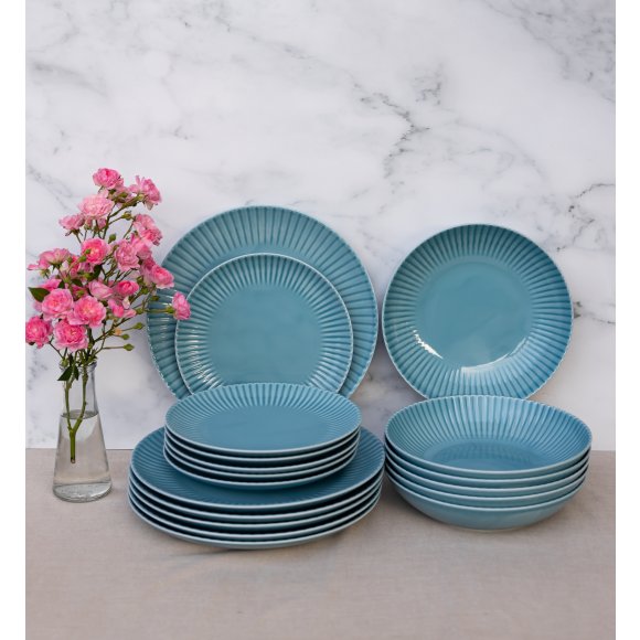 LUBIANA DAISY WATERFALL K6 Serwis obiadowy 6 osób / 18 elementów / turkusowy