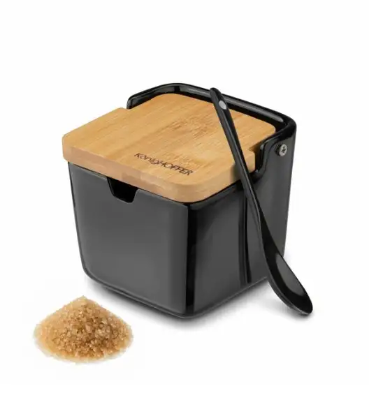 KONIGHOFFER CERAMIC Cukiernica 270 ml z bambusową pokrywką + łyżeczka / czarna
