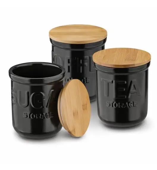 KONIGHOFFER CERAMIC Komplet 3 pojemników ceramicznych z pokrywkami / czarne