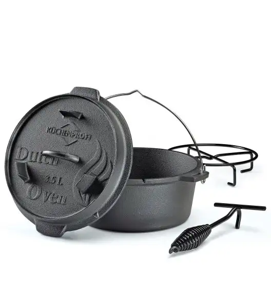 Küchenprofi Garnek żeliwny z akcesoriami do używania na grillu i nad ogniskiem / 3,5 l