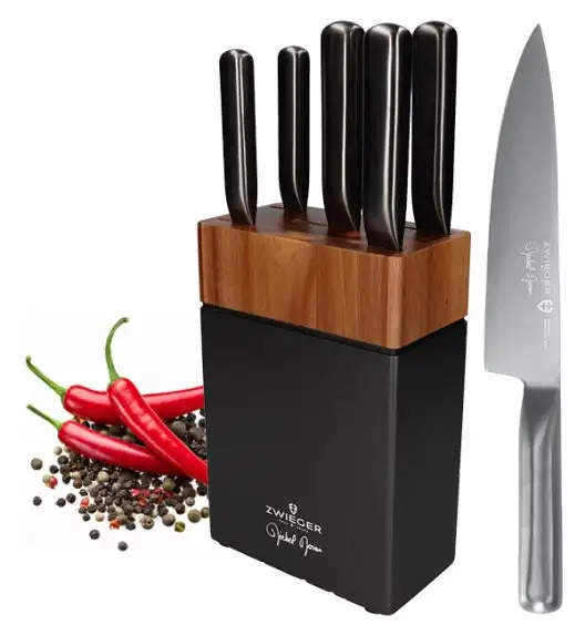 ZWIEGER DARQUE Komplet 5 noży w bloku drewnianym / stal nierdzewna + drewno akacjowe