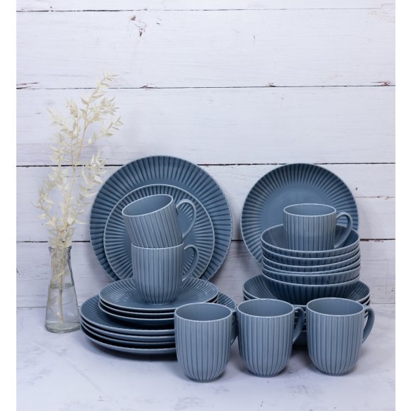 LUBIANA DAISY SEASIDE K9 Serwis obiadowy 6 osób / 24 elementy / szaro - niebieski