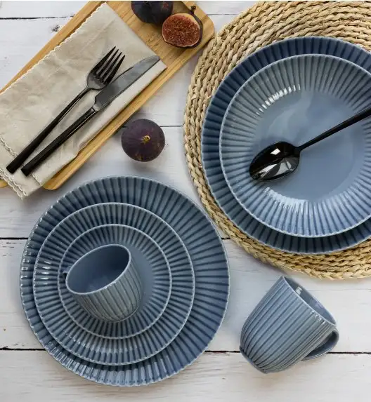 LUBIANA DAISY SEASIDE K9 Serwis obiadowy 18 osób / 72 elementy / szaro - niebieski