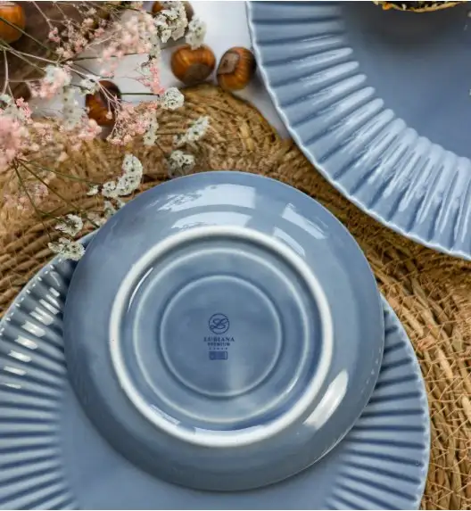 LUBIANA DAISY SEASIDE K9 Serwis obiadowy 18 osób / 72 elementy / szaro - niebieski