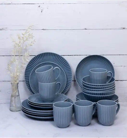 LUBIANA DAISY SEASIDE K9 Serwis obiadowy 18 osób / 72 elementy / szaro - niebieski