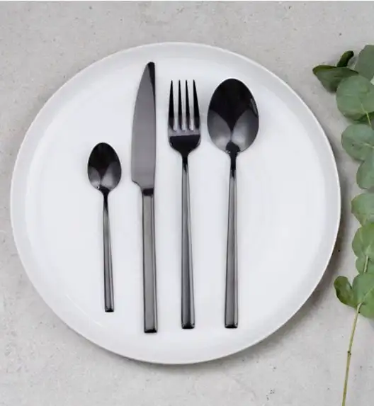 AMBITION COMO BLACK Komplet sztućców 24 el dla 6 osób w pudełku / czarne sztućce