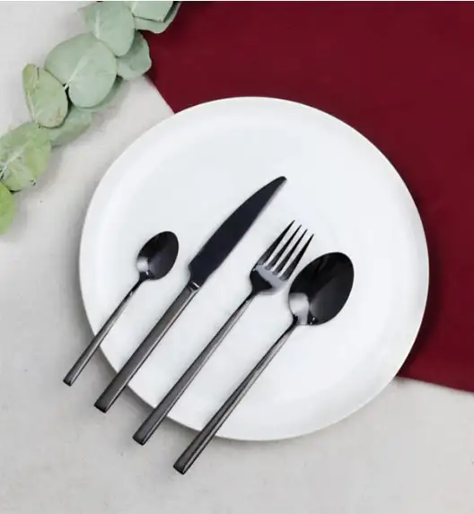 AMBITION COMO BLACK Komplet sztućców 24 el dla 6 osób w pudełku / czarne sztućce