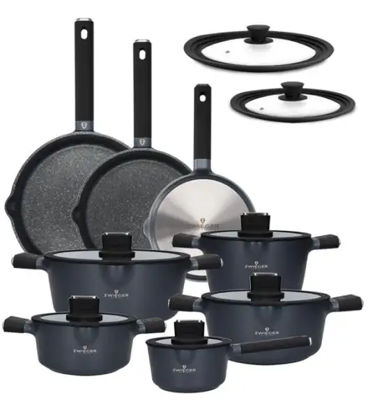 ZWIEGER VESNA Komplet 5 garnków z pokrywkami + Patelnia 20, 24, 28 cm + pokrywki uniwersalne Tadar / GREBLON C3 non-stick / indukcja