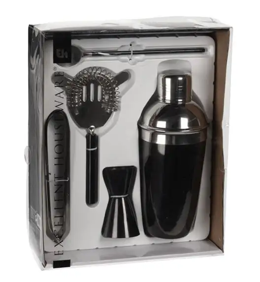 EXCELLENT HOUSEWARE Shaker barmański z akcesoriami 5 el czarny / stal nierdzewna
