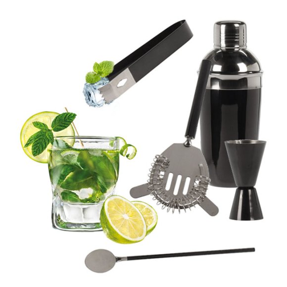 EXCELLENT HOUSEWARE Shaker barmański z akcesoriami 5 el czarny / stal nierdzewna