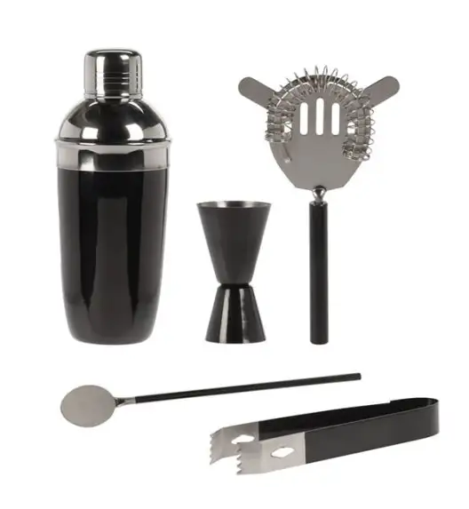 EXCELLENT HOUSEWARE Shaker barmański z akcesoriami 5 el czarny / stal nierdzewna