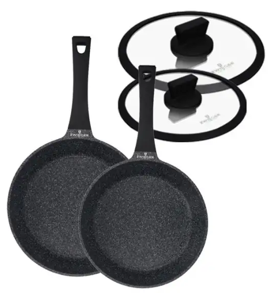 ZWIEGER BLACK STONE Komplet patelni uniwersalnych 24 + 28 cm + Pokrywki / GREBLON non-stick