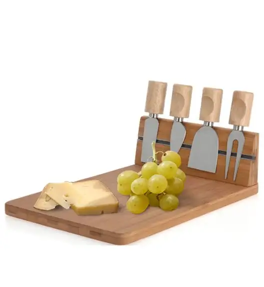 EXCELLENT HOUSEWARE Deska do krojenia, serwowania serów z akcesoriami 5 el / drewno bambusowe