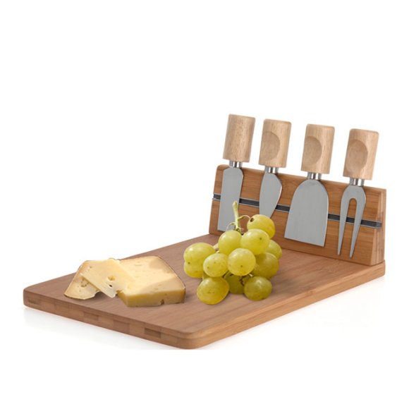 EXCELLENT HOUSEWARE Deska do krojenia, serwowania serów z akcesoriami 5 el / drewno bambusowe