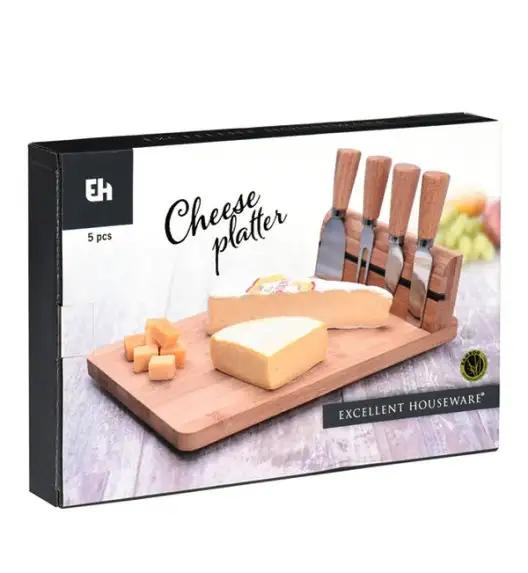 EXCELLENT HOUSEWARE Deska do krojenia, serwowania serów z akcesoriami 5 el / drewno bambusowe