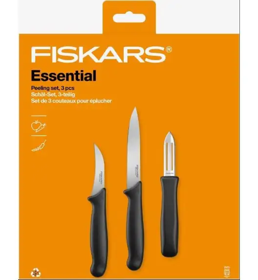 FISKARS ESSENTIAL Zestaw 9 noży (kuchenne +do warzyw +do obierania) w pudełku / stal nierdzewna HRC 53