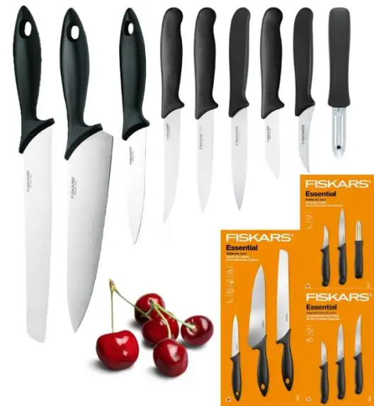 FISKARS ESSENTIAL Zestaw 9 noży (kuchenne +do warzyw +do obierania) w pudełku / stal nierdzewna HRC 53