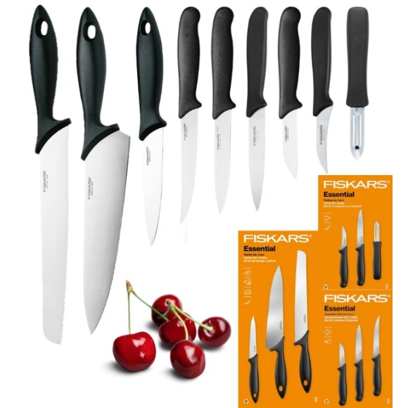 FISKARS ESSENTIAL Zestaw 9 noży (kuchenne +do warzyw +do obierania) w pudełku / stal nierdzewna HRC 53