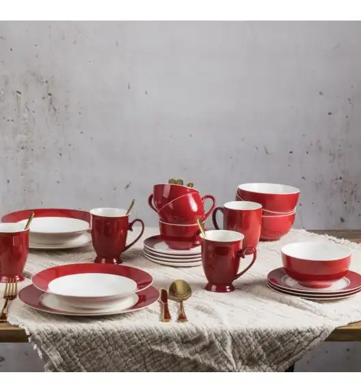 AMBITION AURA RED Serwis obiadowy / talerze 18-elementów dla 6 osób