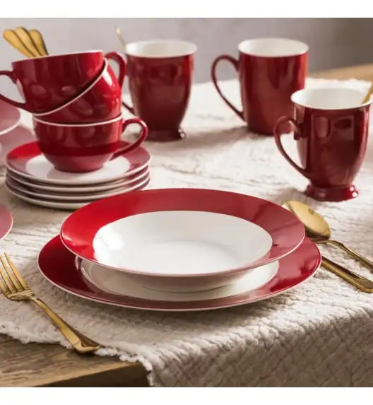 AMBITION AURA RED Serwis obiadowy / talerze 18-elementów dla 6 osób