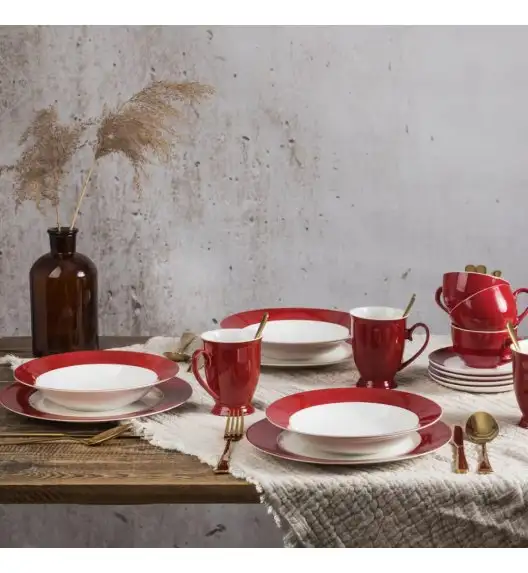 AMBITION AURA RED Serwis obiadowy / talerze 18-elementów dla 6 osób