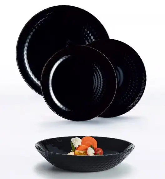 LUMINARC PAMPILLE Komplet obiadowy 18 el dla 6 os / czarny / szkło hartowane