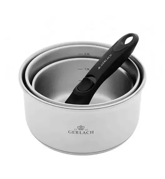 GERLACH SMART STEEL Komplet 3 garnków 16/18/20 cm + odpinana rączka / indukcja
