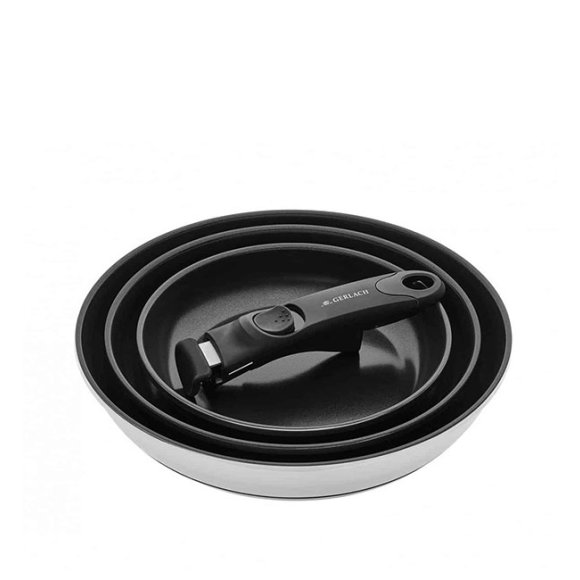 GERLACH SMART STEEL Komplet 3 patelni 20/24/28 cm + odpinana rączka / indukcja