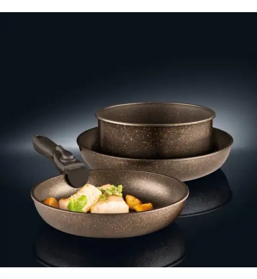 AMBITION GOLD Komplet 2 patelni z odpinaną rączką + garnek / Qualum Basic StoneEdition