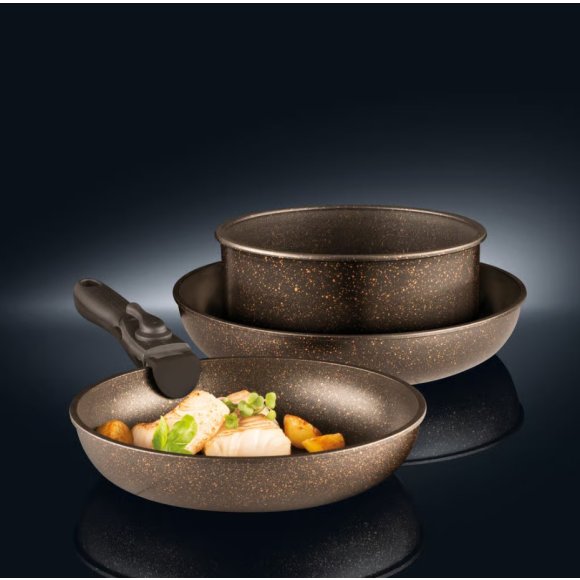 AMBITION GOLD Komplet 2 patelni z odpinaną rączką + garnek / Qualum Basic StoneEdition