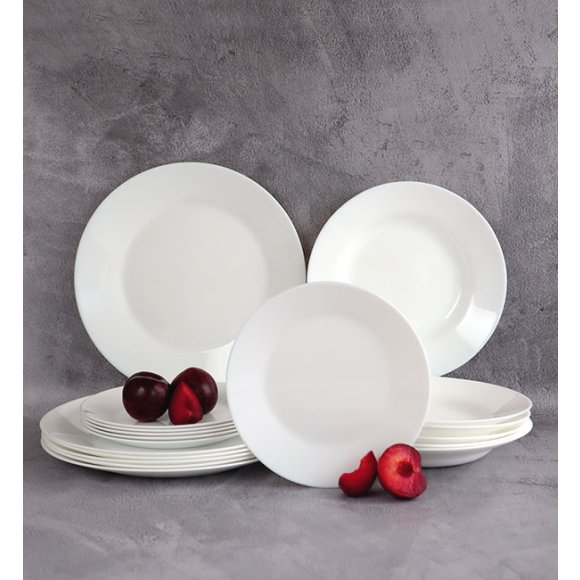 WYPRZEDAŻ! DOMINO J-Y Komplet obiadowy biały 18 el dla 6 os / szkło