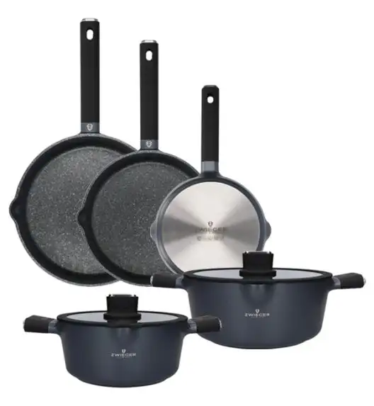ZWIEGER VESNA Komplet 2 garnków z pokrywkami + Patelnie 20, 24, 28 cm / GREBLON C3 non-stick / indukcja