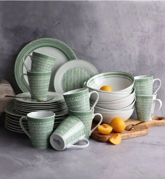 WYPRZEDAŻ! WATERSIDE SAGE HERRINGBONE Serwis obiadowo-kawowy 32 el / 8 osób / porcelana