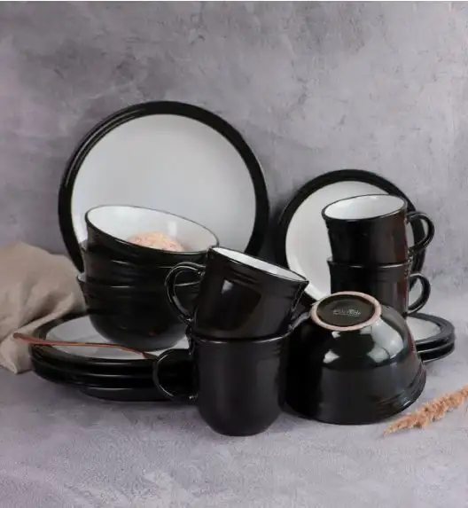 WYPRZEDAŻ! WATERSIDE CAMDEN BLACK Serwis obiadowy 16 el / 4 osób / porcelana