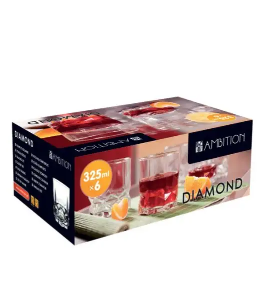 AMBITION DIAMOND Komplet 12 szklanek niskich 325 ml / szkło 