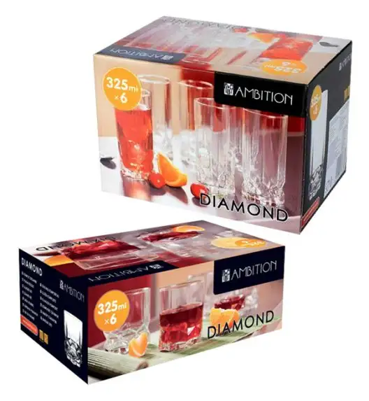 AMBITION DIAMOND Komplet 24 szklanek 325 ml / wysokie + niskie / szkło