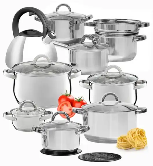 AMBITION BERRY Komplet Garnki z pokrywkami + czajnik 20 el / pudełko + luzem / stal nierdzewna