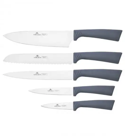 GERLACH SMART GREY Komplet 5 noży w bloku + ostrzałka+ deska