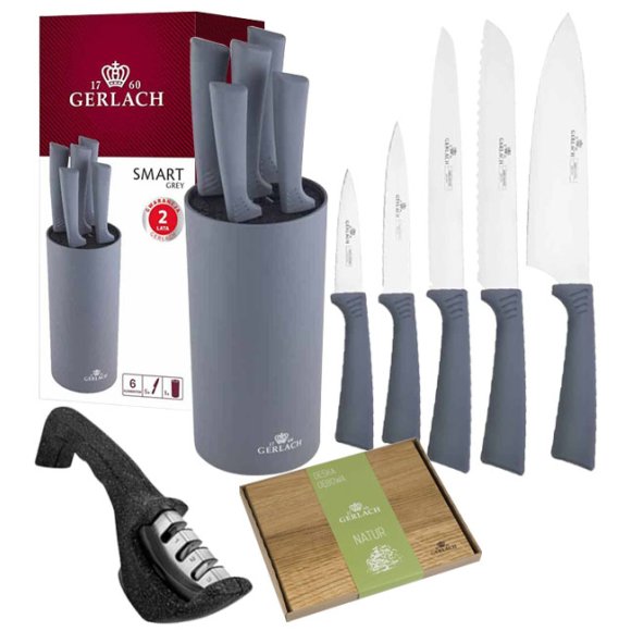 GERLACH SMART GREY Komplet 5 noży w bloku + ostrzałka+ deska