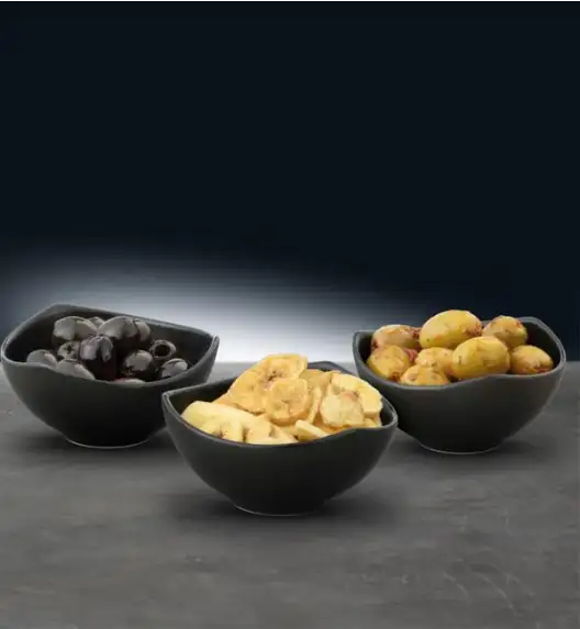 AMBITION SALSA Komplet 3 salaterek 9,5 cm / czarna porcelana