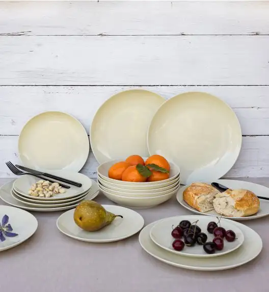 LUBIANA ETO MODERN KE00 Serwis obiadowy kremowy 18 el / 6 osób / porcelana ręcznie malowana
